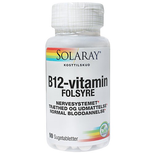 Billede af B 12 vitamin med folsyre sugetab. - 90 tab - Solaray hos Økologisk-Supermarked