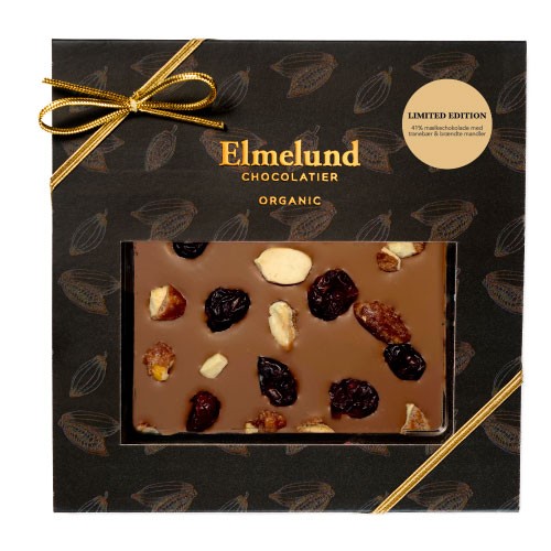 Mælkechokolade m. brændte mandler & tranebær Økologisk Limited Editi - 80 gram